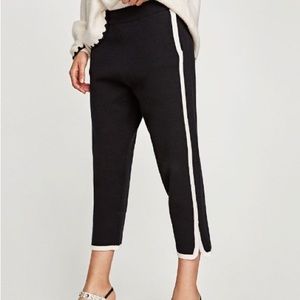 ZARA knit black pants with white stripes Size M